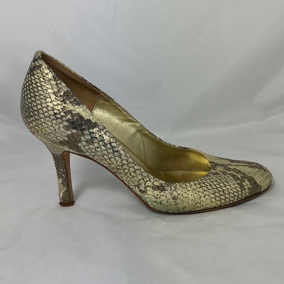 Carlo Alberto Leather Pumps sz: 6.5 Gold/Green - Picture 1 of 6